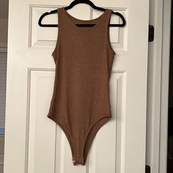 Dress Up Brown Waffle Knit Bodysuit L - Picture 1 of 2